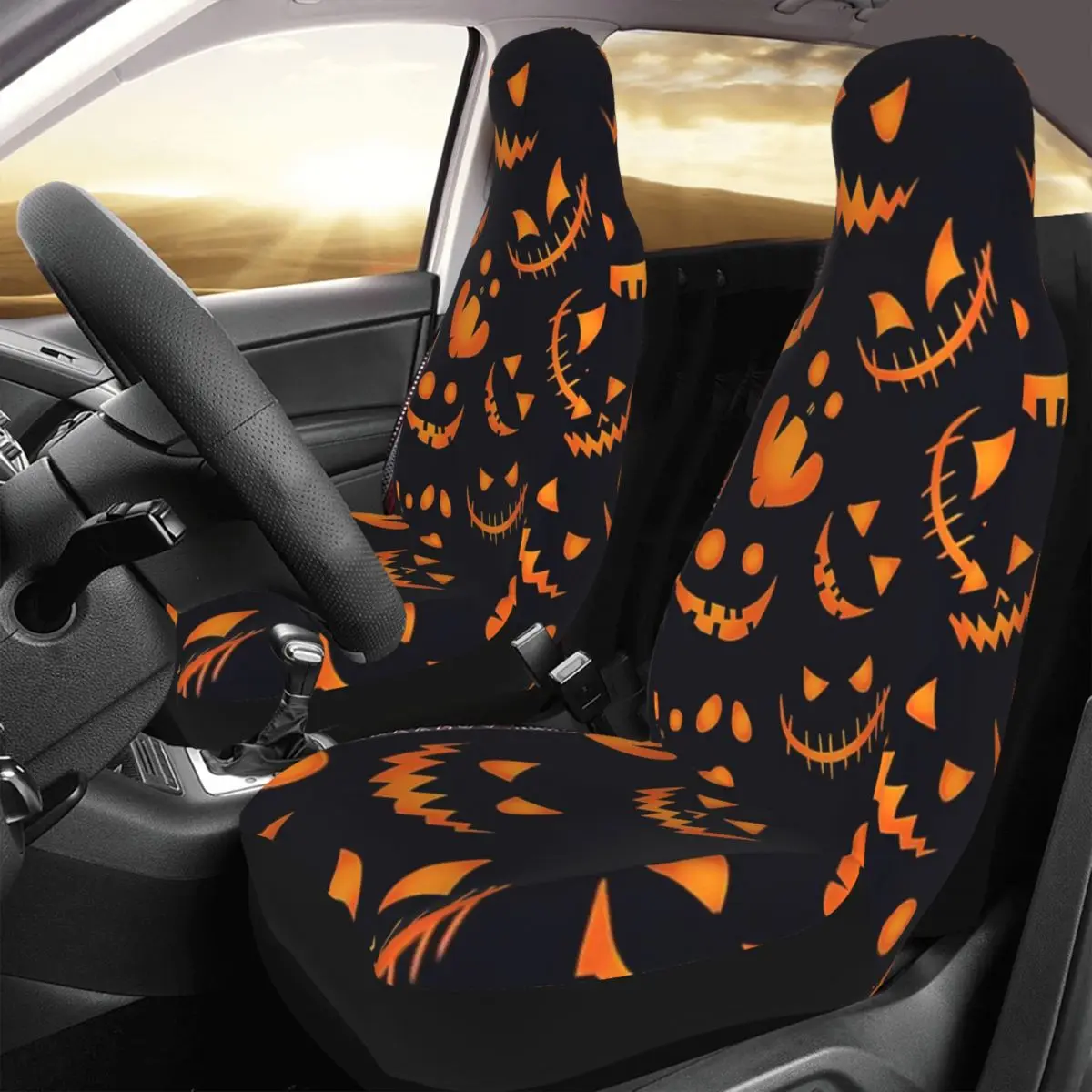 Pumpkin Background Halloween Seamless Pattern Car Seat Cover Custom Printing Universal Front Protector Accessories Cushion Set