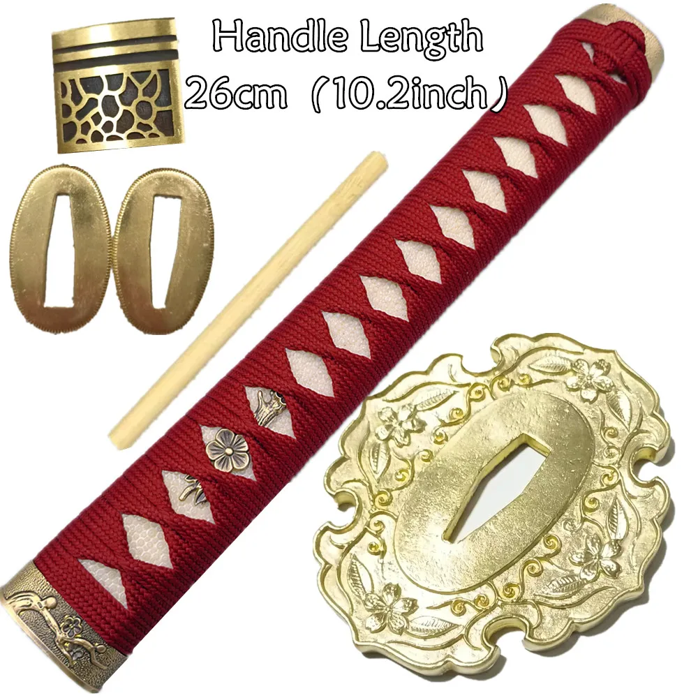 

A Set Nice Red Handle Real Rayskin Tsuka Brass Handguard Tsuba Habaki Seppa For Japanese Samurai Katana Tachi Sword Fittings