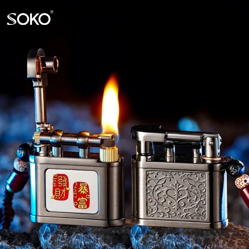 

Mini Metal Brass Lighter with Pendant Lighter, Open Fire Oil Machine, Trendy Fashion Lighter Men's Gift Smoking Accessories, New