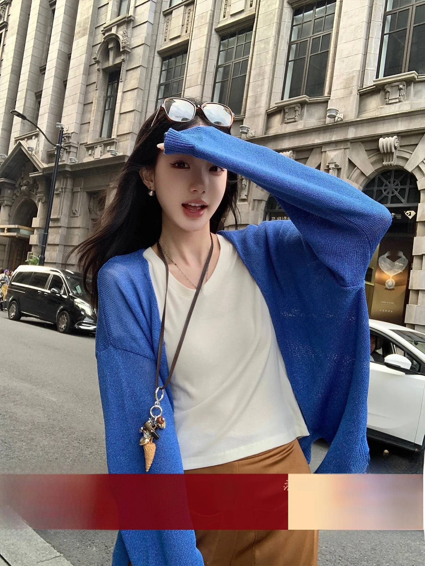 

Легкий тонкий вязаный кардиган свободного кроя с длинными рукавами для женщин, летняя новинка, повседневная верхняя одежда с V-образным вырезом от Ouyang