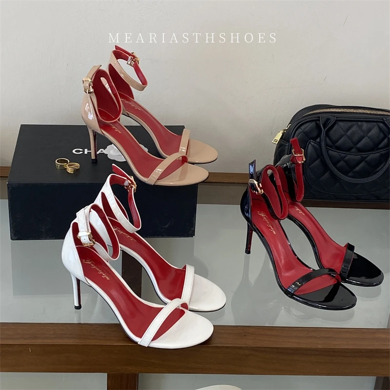 2026 New open toe Women's Shoes Fashion Patent Leather High-heeled Sandals Women Designer Shoes Fine Heel Sexy High Heels