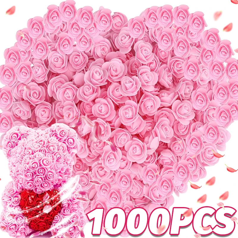 100/1000Pcs 3.5cm Artificial Rose Head Flower Foam Rose for Wedding Birthday Party Home Decor DIY Bear Rose Valentines Day Gifts