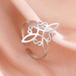 Light Luxury Witch Knot Stainless Steel Open Ring Mysterious Supernatural Witchcraft Finger Ring for Women Men Cute Jewelry Gift