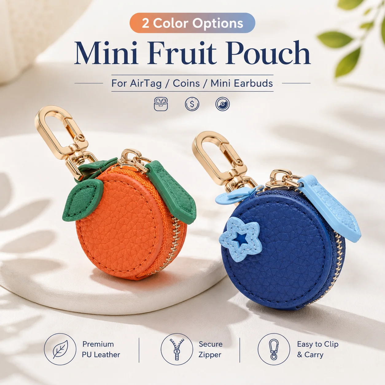 Cute Fruit Shaped Coin Purse Multifunctional Bluetooth Earphone Case Leather Protective Cover For Tracker