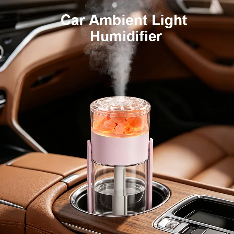 Crystal Salt Mini Humidifier Aroma Diffuser for Home Office Car, Quite USB Cool Mist Air Hydrating Sprayer 2 Modes Auto Off