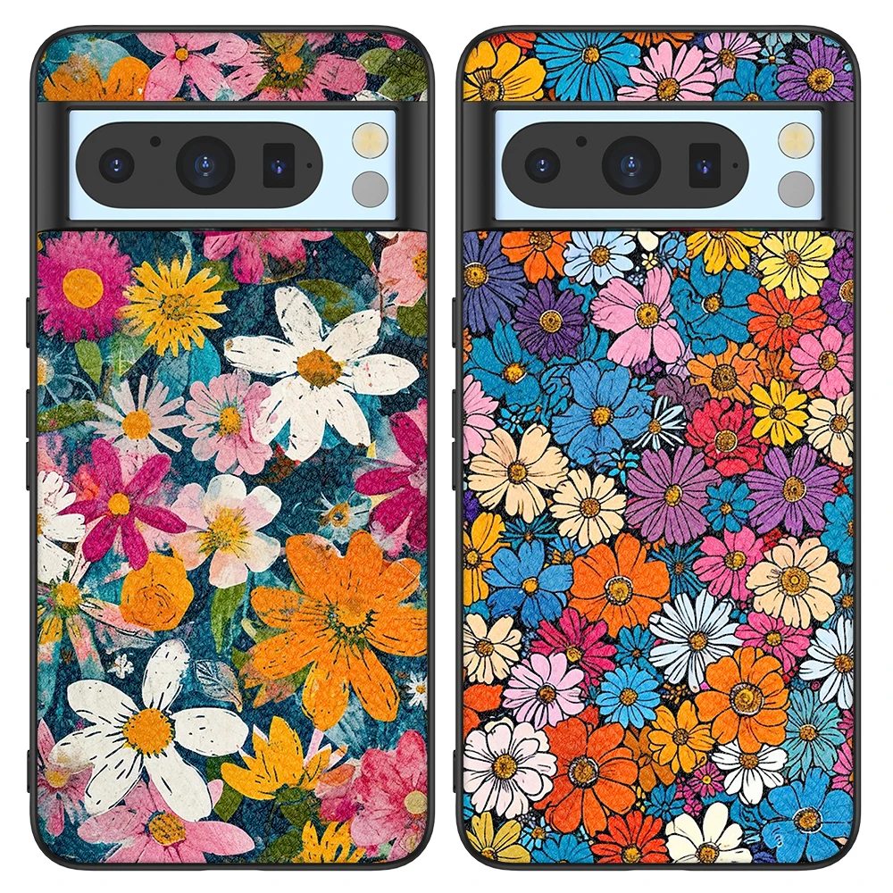 Back Cover Leather Case for Google Pixel 4 XL 4A 5 5A 5G 6 Pro 6A 7 Pro 7A 8 Pro 8A High Quality with Paint Flower Patter Print