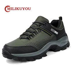 Erkekler için 2023 yürüyüş ayakkabıları su geçirmez PU deri adam Sneakers işık kaymaz rahat tırmanma Trekking ayakkabı açık eğitim spor