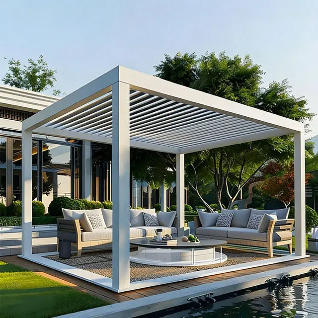 Fashion Backyard Leisure Pavilion Adjustable Blinds Electric Outdoor Aluminum Alloy Pergola Anti Rust All Weather Gazebo