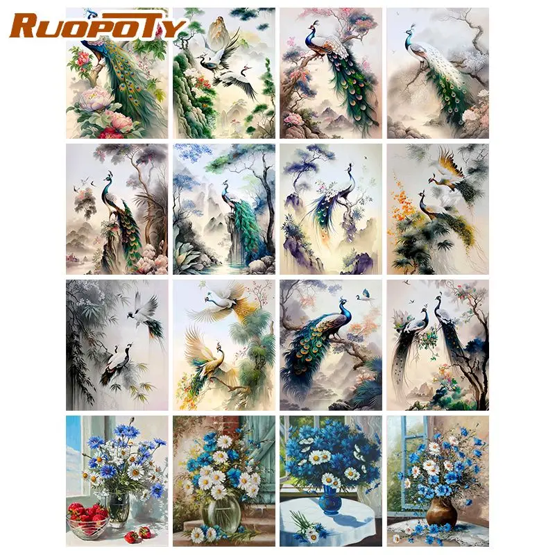 RUOPOTY Diamond Mosaic Cross Stitch Kit Diamond Embroidery Peacock Full Square Drill Diamond Painting Beaded Full Set New