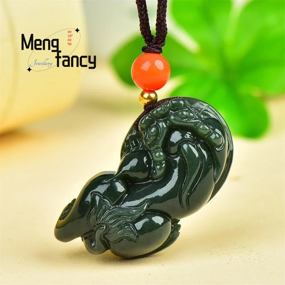 

Natural Hetian Green Jade Fortune Pixiu Pendant Mascot High-grade Exquisite Handicraft Fashion Jewelry Best Selling Holiday Gift