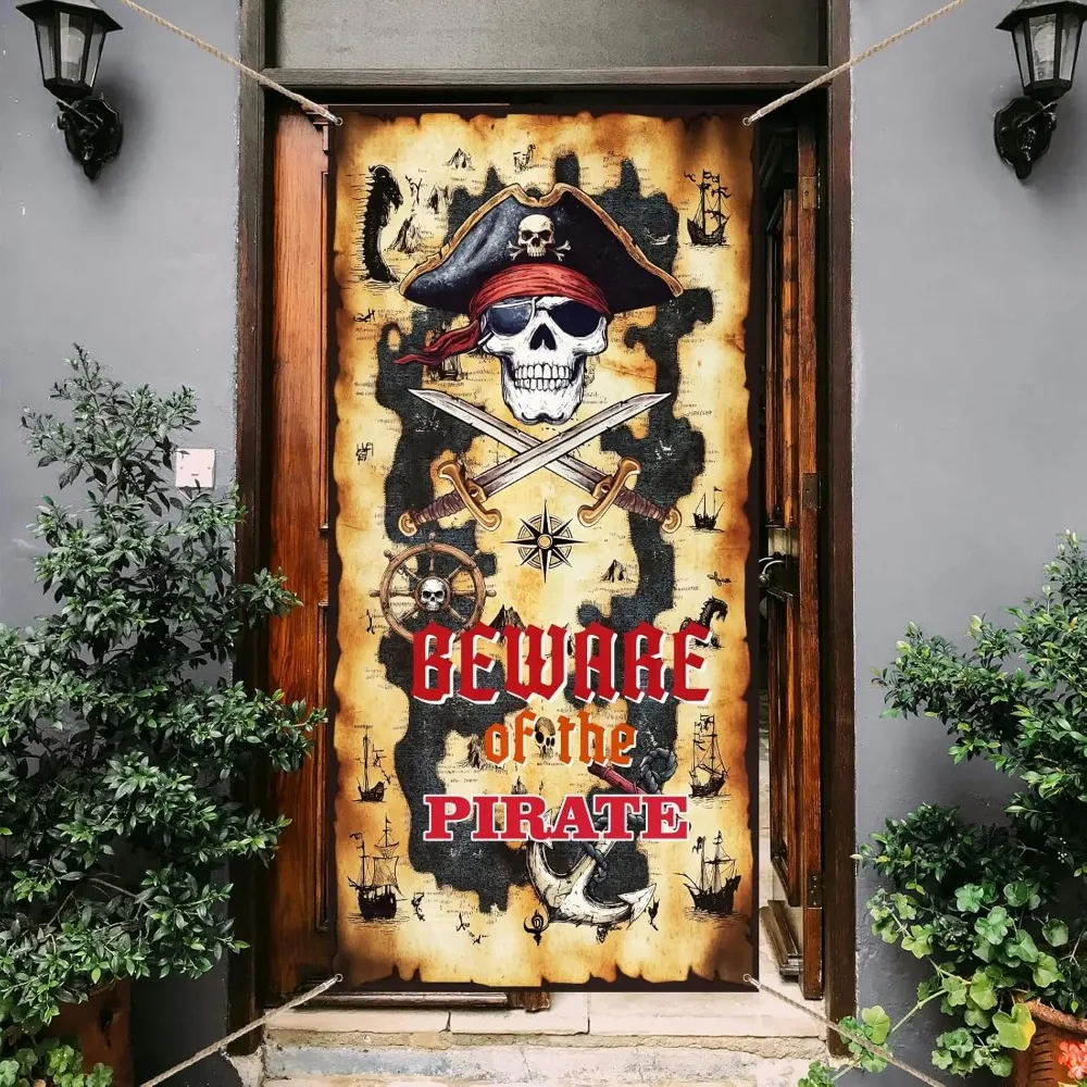 Halloween Pirate Treasure Map Skeleton Pattern Theme Banner Background, Birthday Party, Home Decoration Photography Background