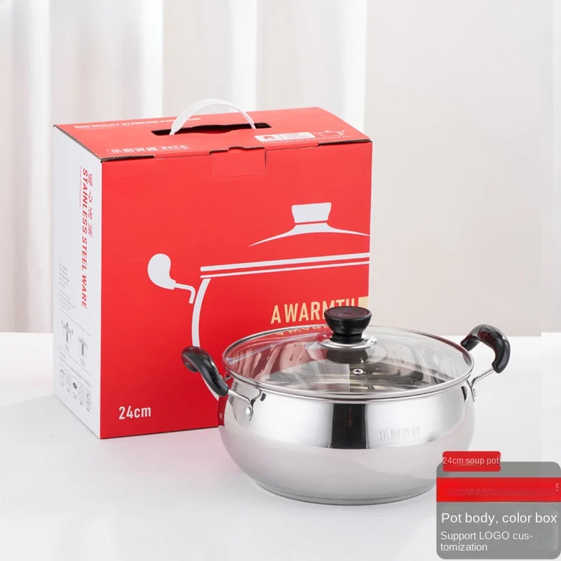 Non Magnetic Stainless Steel Pot, Double Ear Soup Pot, 24CM Thickened Induction Cooker, Pearl Soup Pot Pots for Cooking