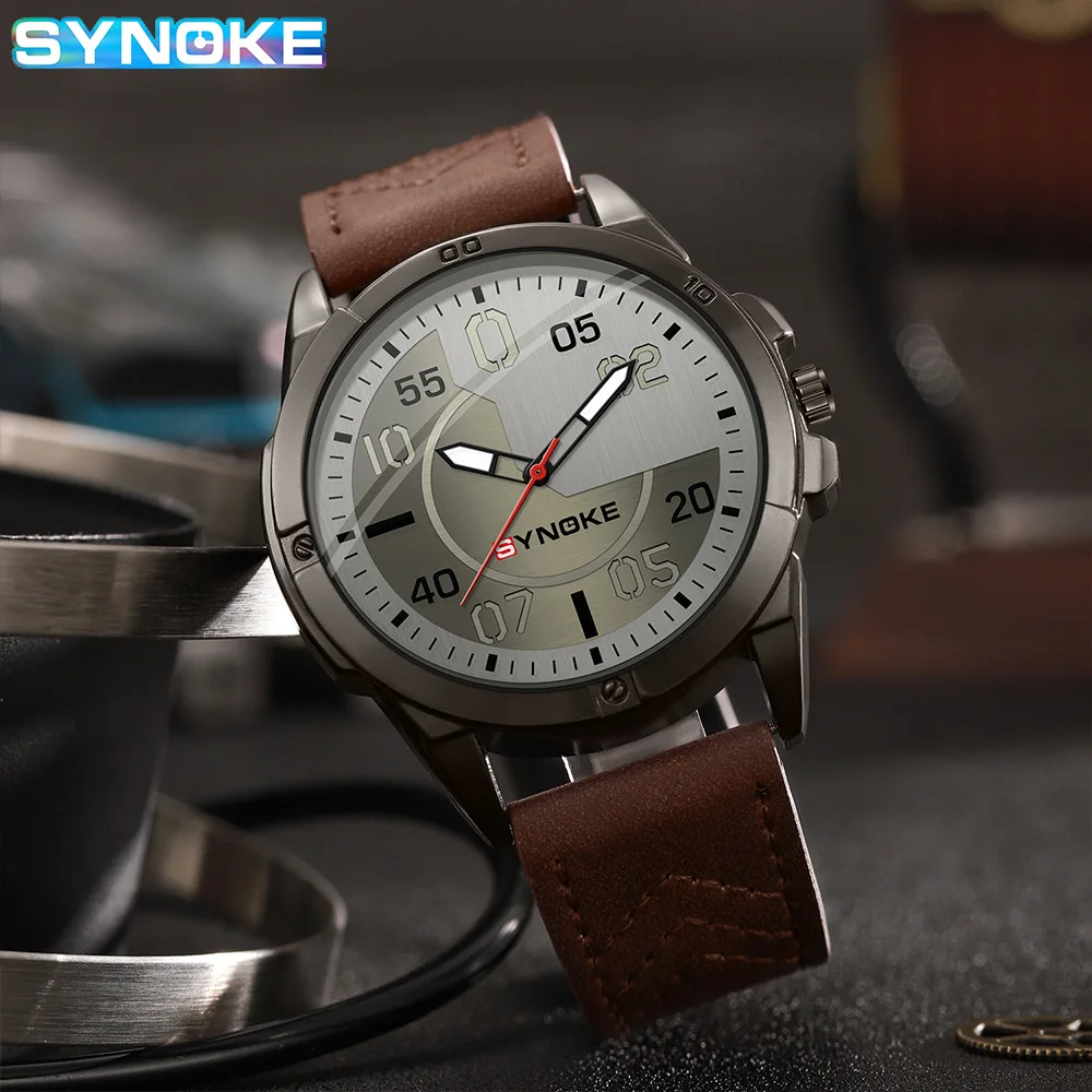 SYNOKE Popular Male Quartz Wristwatch Military Sports Shockproof Leather Watch Men Fashion Casual Clock Relogio Masculino