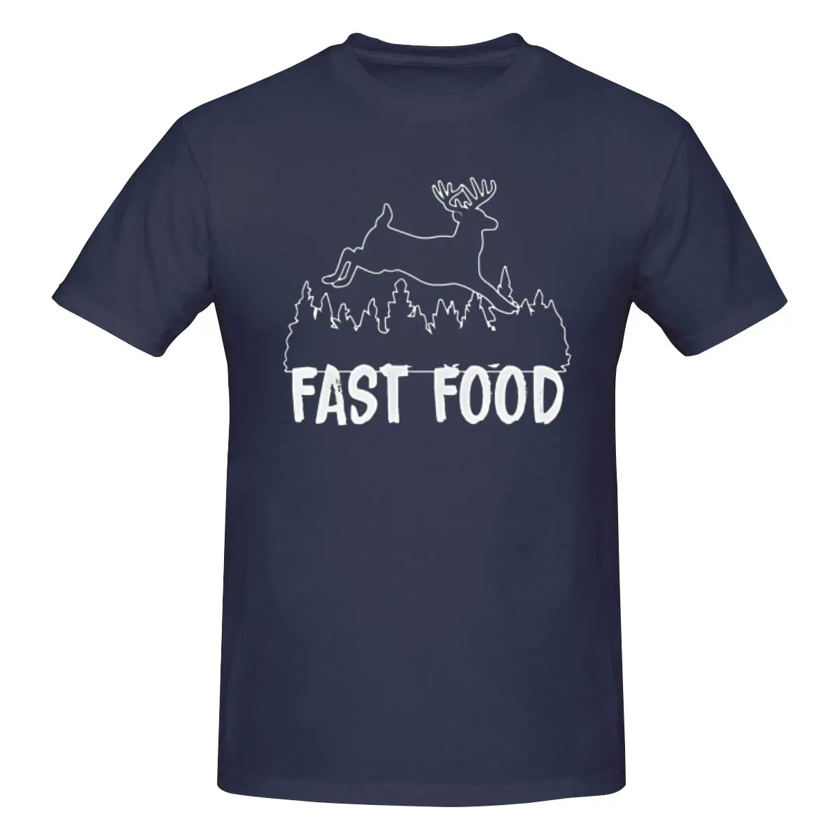 Men Fast Food Deer Joke Hunting T-Shirt Regular Fit 100% Cotton Short Sleeve T Shirt Crew Neck Casual Tee Shirt Tops