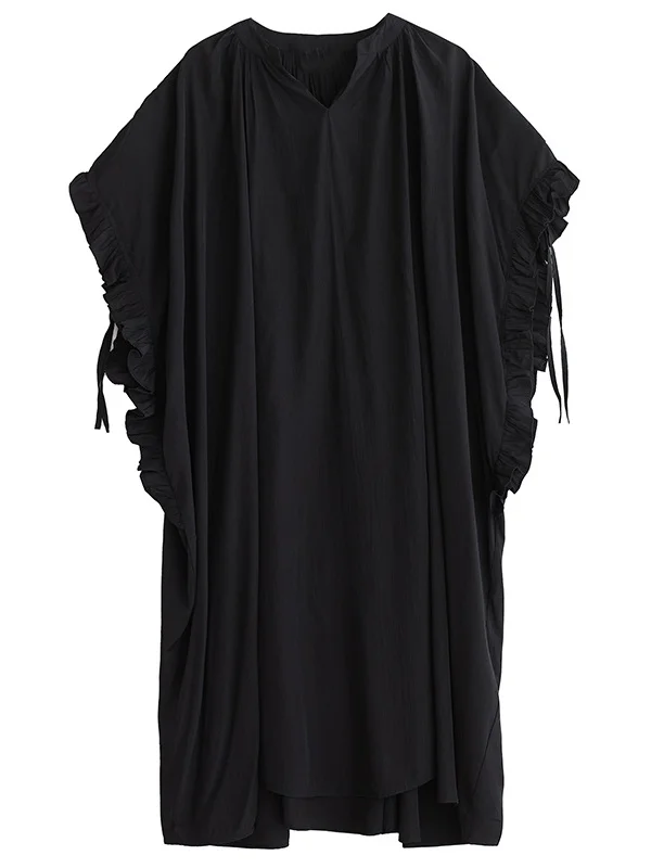 Sommer Neue plus Größe Lose V-Ne Batwing Sve Dr Abnehmen Bauch Bedecken Personali Lange Dr Casual Sle Midi Rock