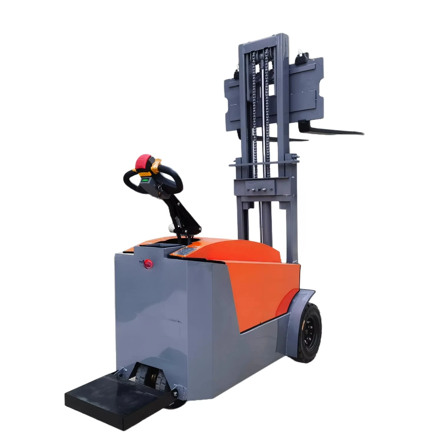 Трехколесная подставка, мини-вилочный погрузчик, полный электрический вилочный грузовик, низкая цена, штабелер поддонов с большими колесами для неравномерного земли