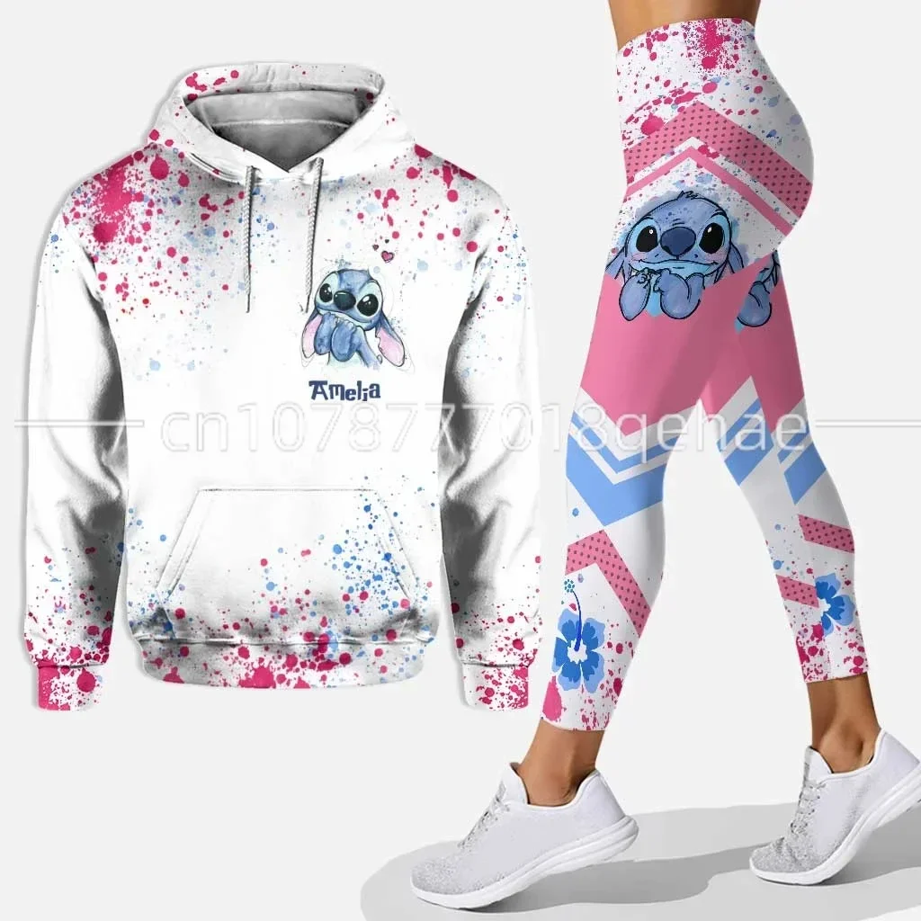 Personalized Disney Stitch 3D Women\'s Hoodie and Leggings Suit Minnie Yoga Pants Sweatpants Fashion Sports Suit