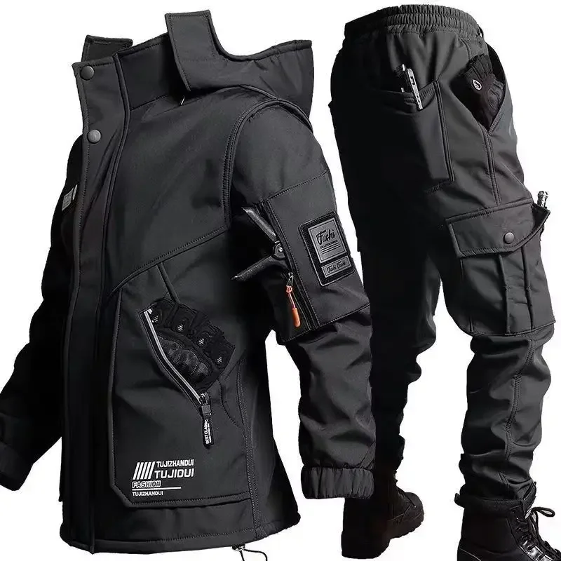 2026 Men'S Motorcycle Jacket With Autumn And Winter Velvet Training Set Anti-Wear Waterproof Cold Resistant Jacket Holiday Gifts