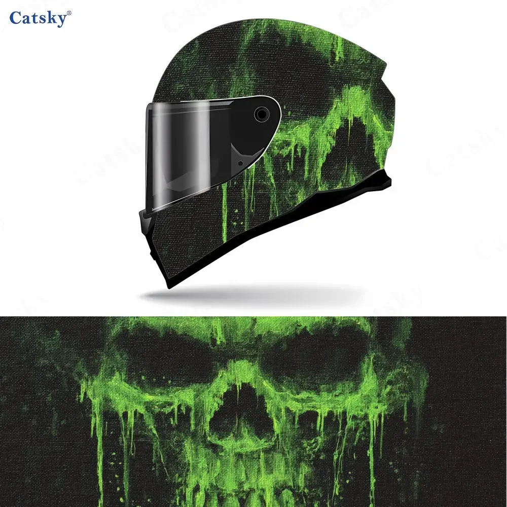 Adesivo de Capacete de Motocicleta com Caveira Verde Selvagem, Adesivo de Vinil Autoadesivo Impermeável para Capacete, Filme de Grafite Estiloso, Pres