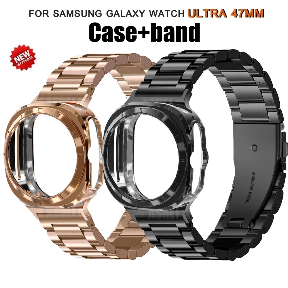 Csse+Band für Samsung Galaxy Watch Ultra 47 mm Band, Edelstahlarmband, weiches TPU-Gehäuseschutz, Galaxy Watch Ultra 47 mm Correa