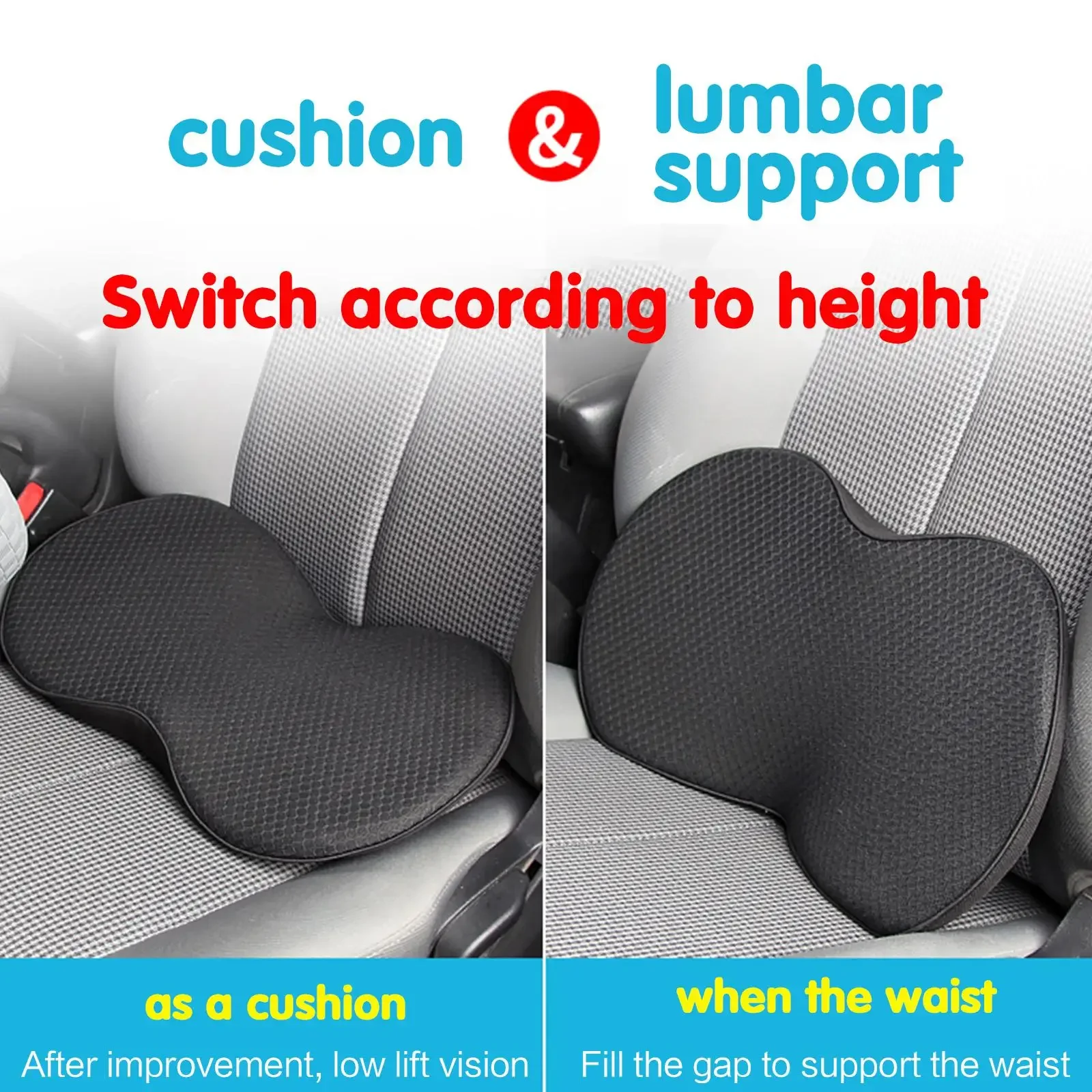 2 In 1 Multifunctional Car Seat Cushion Universal Memory Lumbar Pillow Support Driver Breathable Relief Comfort Chair Car Seat