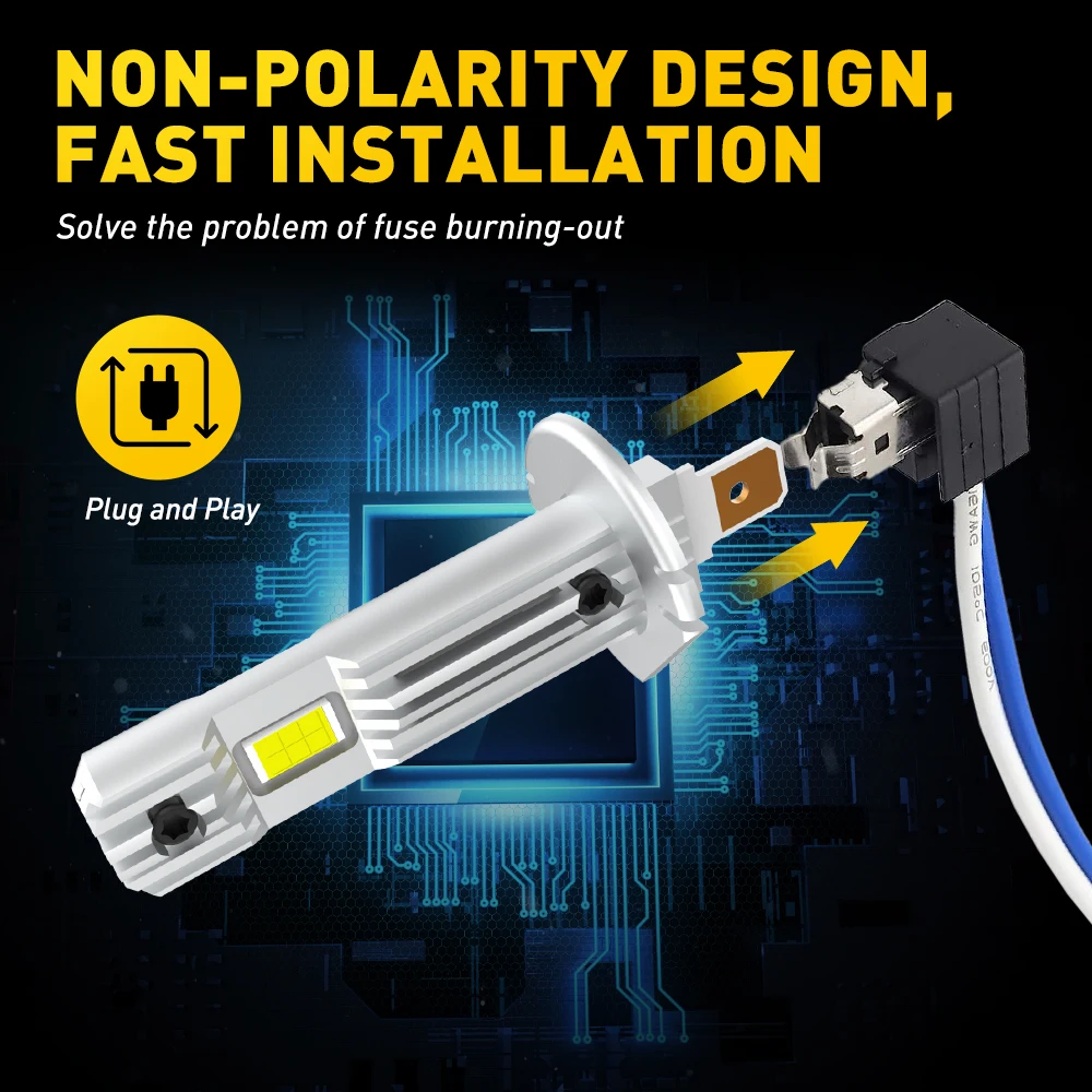 2Pcs AUXITO H1 Ampoule LED High Beam Bulbs Canbus Car Headlights For Ford Honda Toyota White Lamp 60W High Power Without Fan 12V