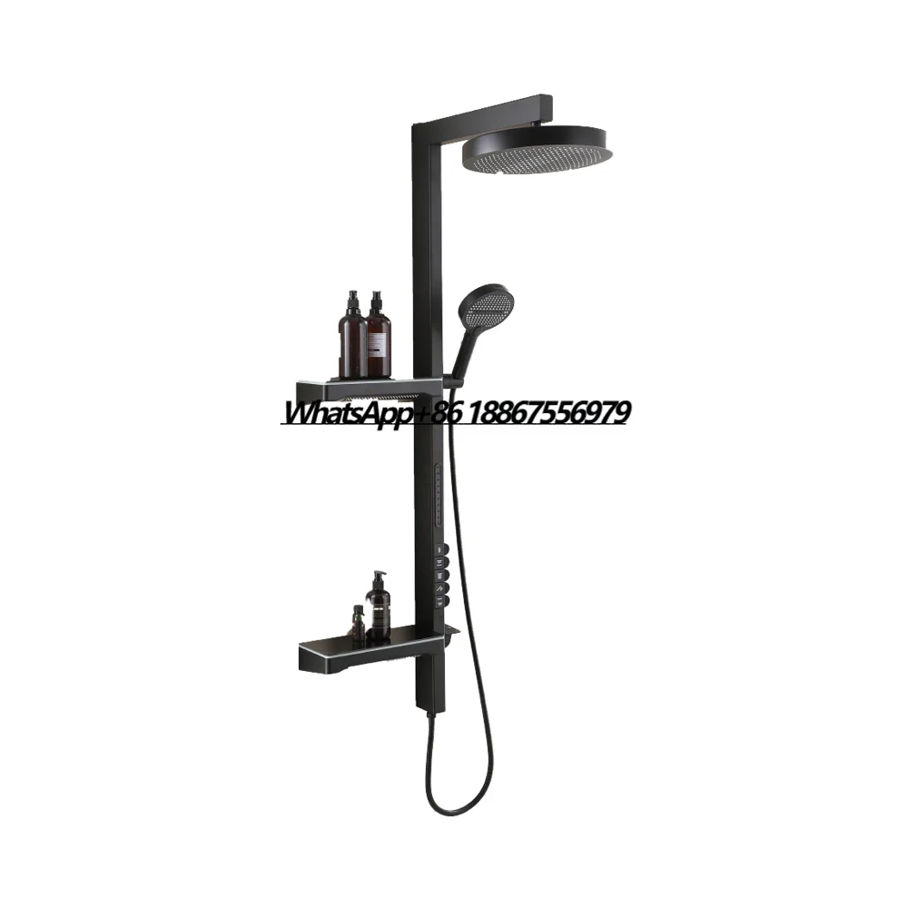 

High Quality Copper Wall Mounted 5 Outlet Shower Set Matte Black Piano Keys Design Brushed Bathroom Taps Sleek Shower Panel Set