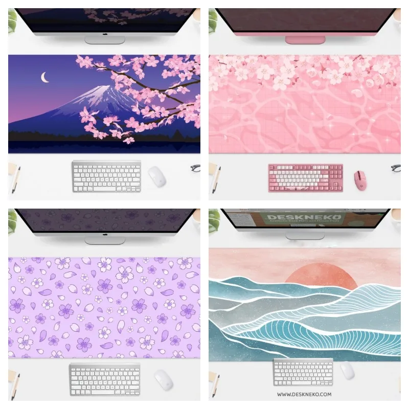 

Kawaii Desk Mat Cute Pink Mousepad Sakura Flowers Mount Fuji Tokyo Kyoto Osaka Desk Mat Violet Desk Mat Cherry Blossom Mousepad