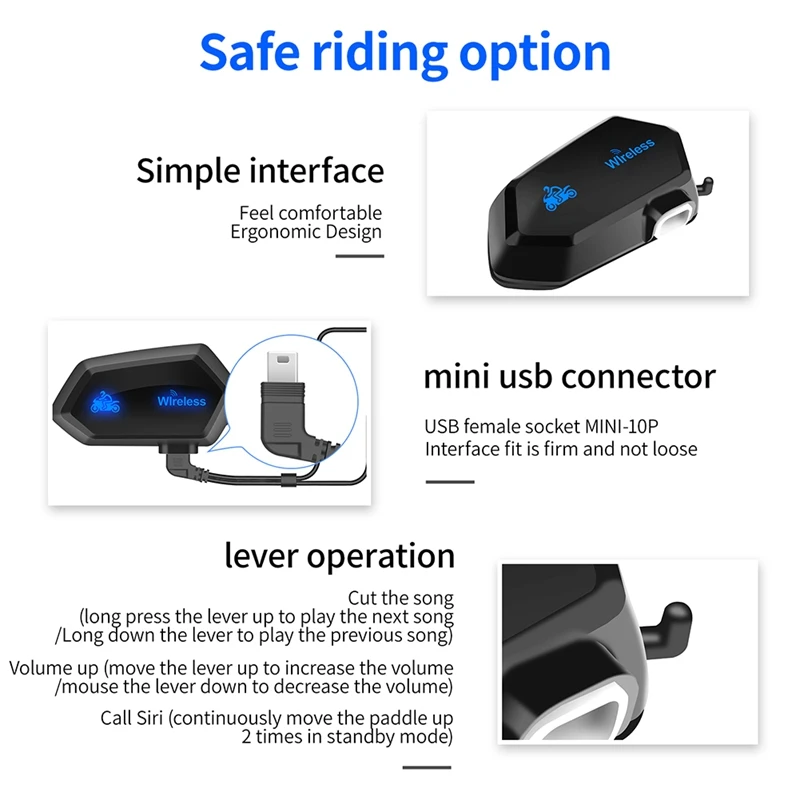 Stereo BT Earphone Wireless Headset M01 Motorcycle Bluetooth-Compatible 5.0 Helmet Hands-Free Telephone Call Kit