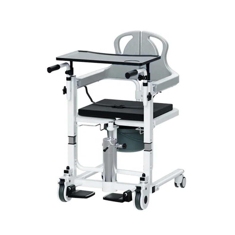 

Hosptital Gray Portable Folding Patient Lift Transfer Chair With Dining Tray Home Use Handicap Wheelchair With Lift