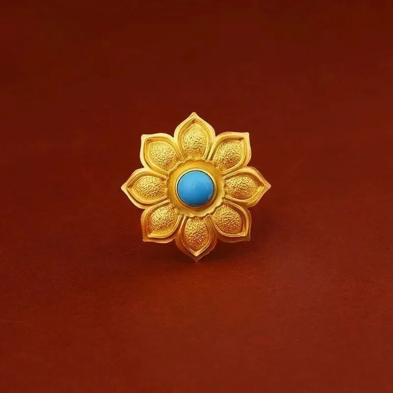 Chinese Chic Retro Gilded Copper Floral Hairpin Ming Tang Dynasty Style Hanfu Hair Ornament with Huadian Detail for Women Gift