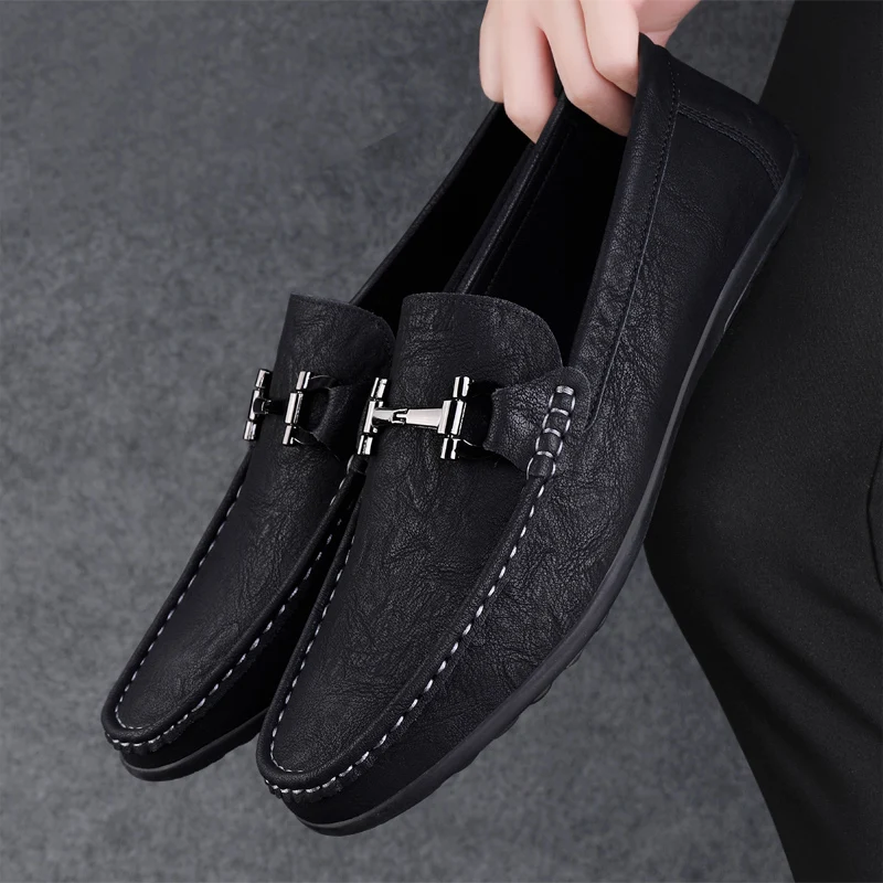 Zapatos informales de cuero de lujo para hombre, calzado ligero sin cordones, de marca, a la moda, cómodos, suela suave, para conducir, para primavera y otoño