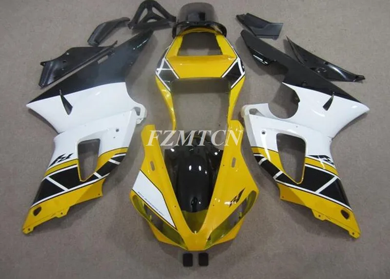 

Комплект обтекателей из АБС-пластика для мотоцикла, подходит для YAMAHA R1 2000 2001 00 01, комплект кузова, белый, желтый, глянцевый, 4 подарка