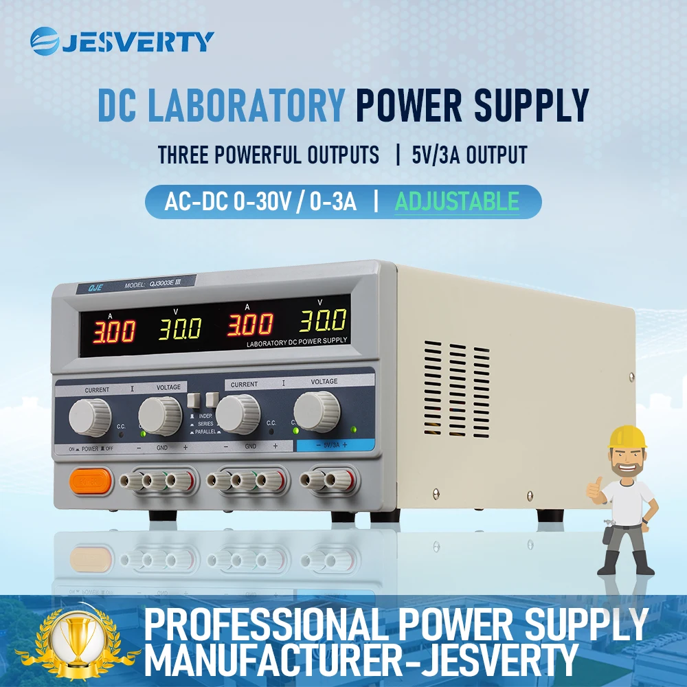 QJ3003Elll 195W Desktop Power Supply 3-Way DC Regulated 0-30V 0-3A Adjustable Triple 3-Digit Display Current Limiting Protection