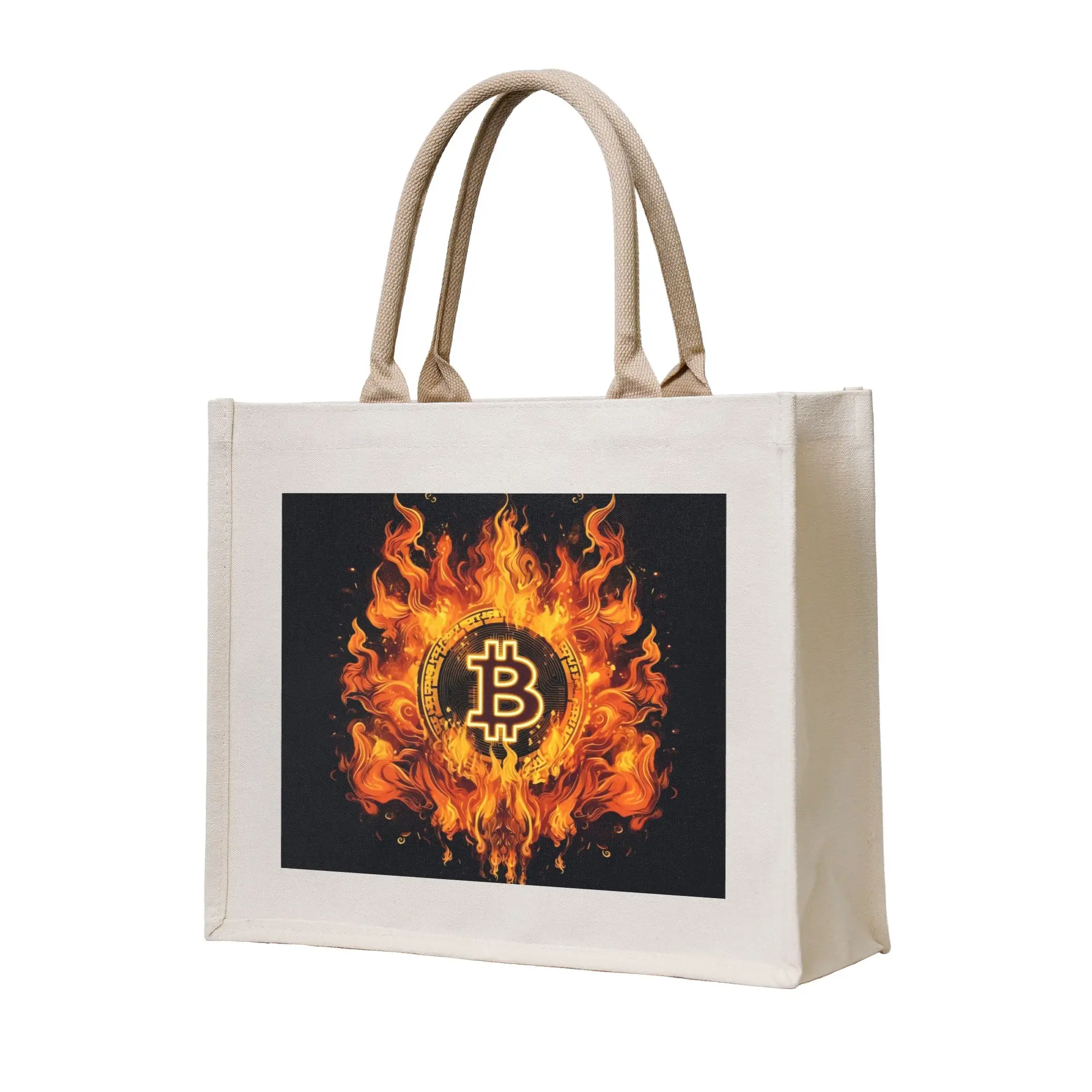 Flame Crypto Virtual Currency Bitcoin  Groceries Shopping Bags Fashion Shopper Tote Shoulder Bags Big Capacity Portable  Handbag