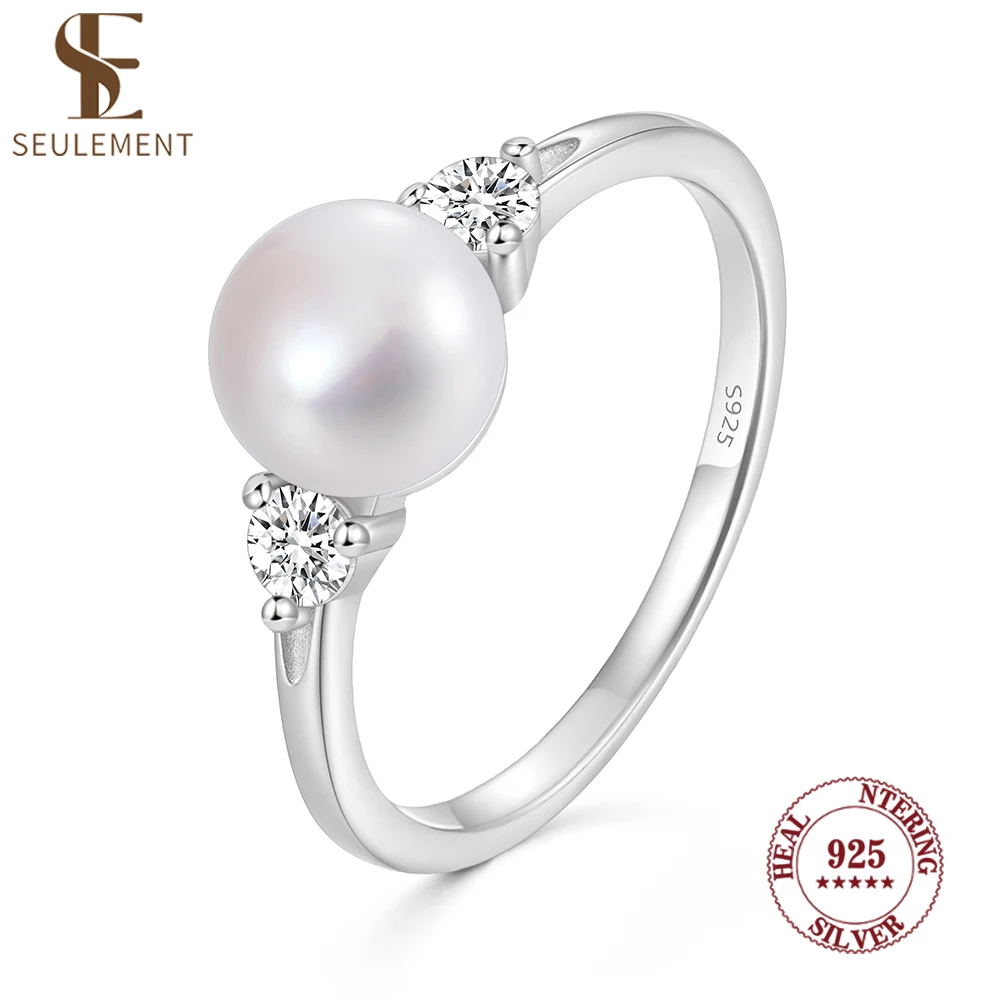 Seulement Elegant 925 Sterling Silver Pearl Ring with Sparkling Zircon Minimalist Band Ideal for Daily Wear Perfect for Women