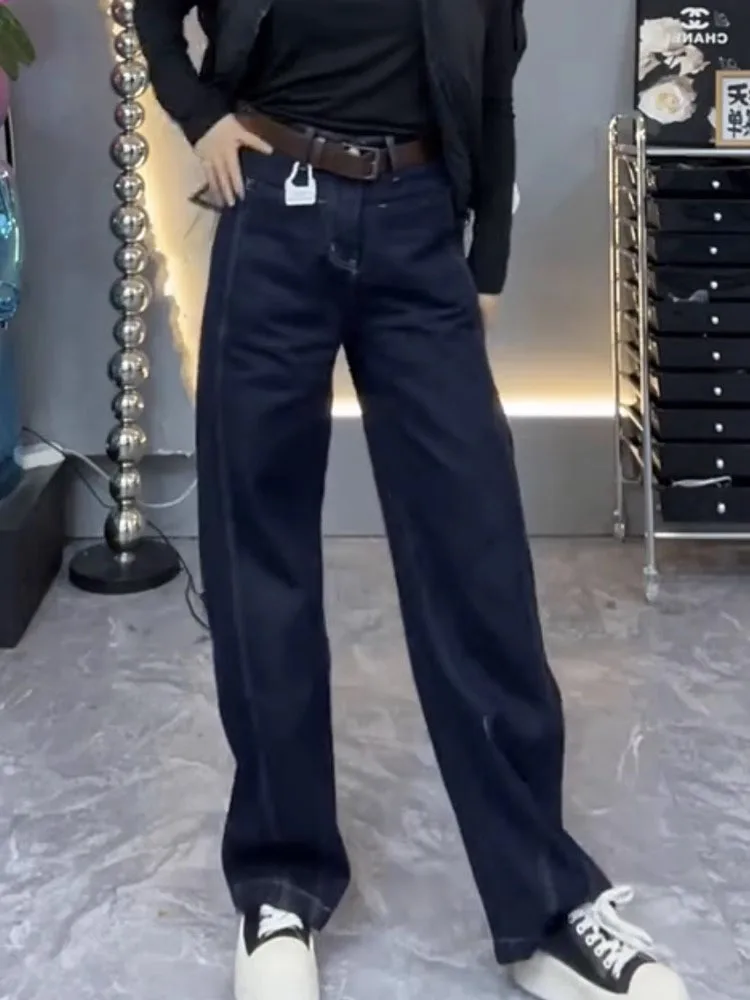 حجم كبير واسعة الساق الجينز التخسيس المرأة Faion الخريف جديد الكمثرى القرد الجسم سكين السراويل الموز السراويل السراويل الطويلة