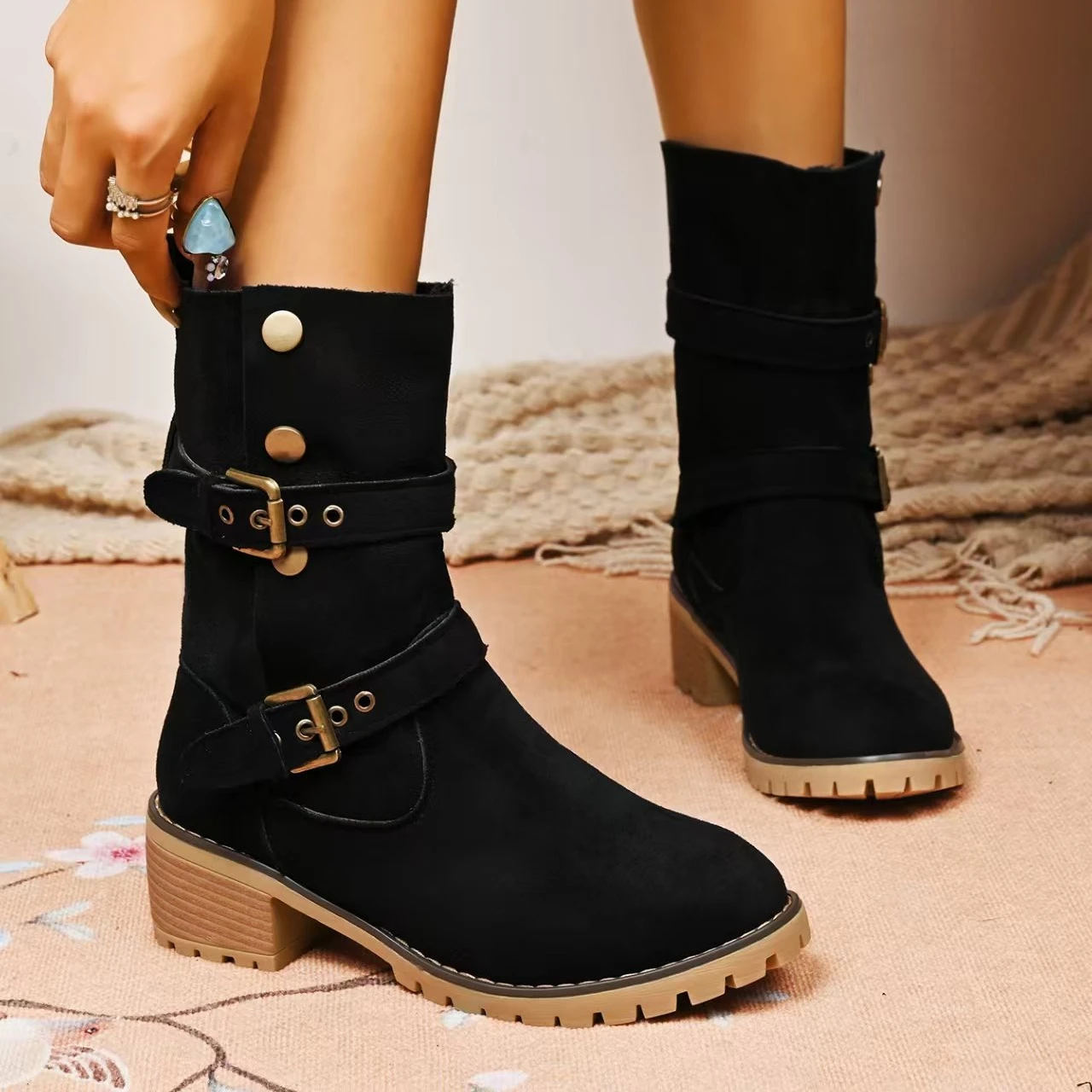 Women Boots Fashion Outdoor Comfortable Boots Trend Vintage Detachable Western Boots Women Solid High Quality Style Shoes Women