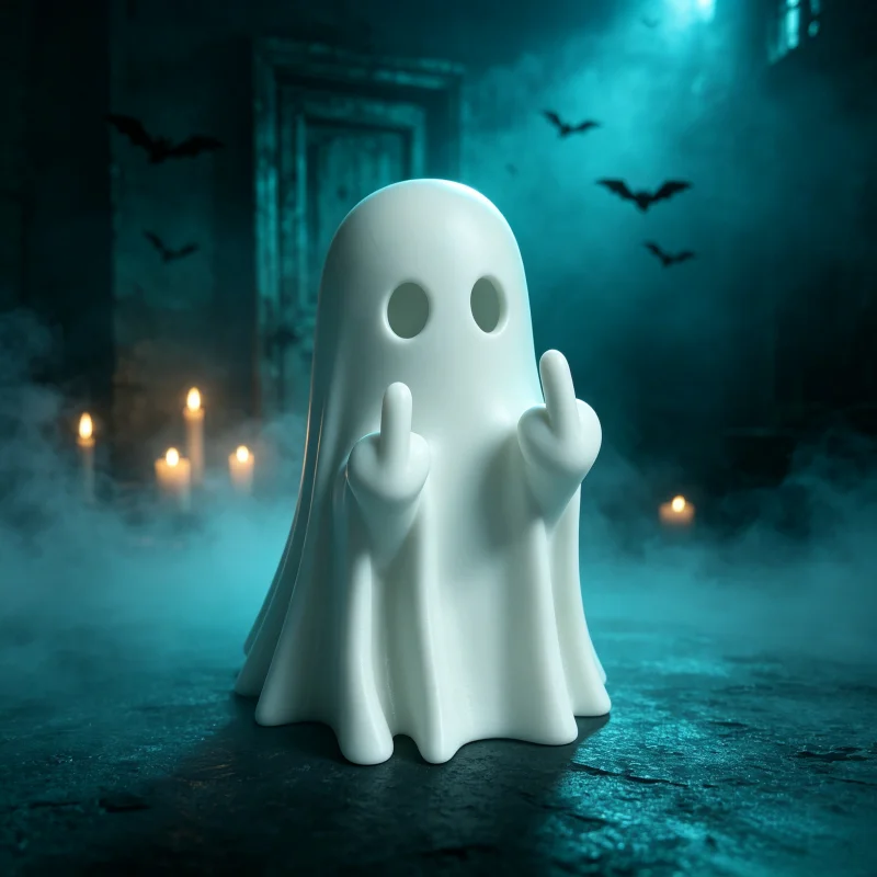White Middle Finger Ghost Figurine, Creative Halloween Desktop Statue, Fun Ghost Decoration, Suitable for Shelves, Countertops, and Party Scene Setup