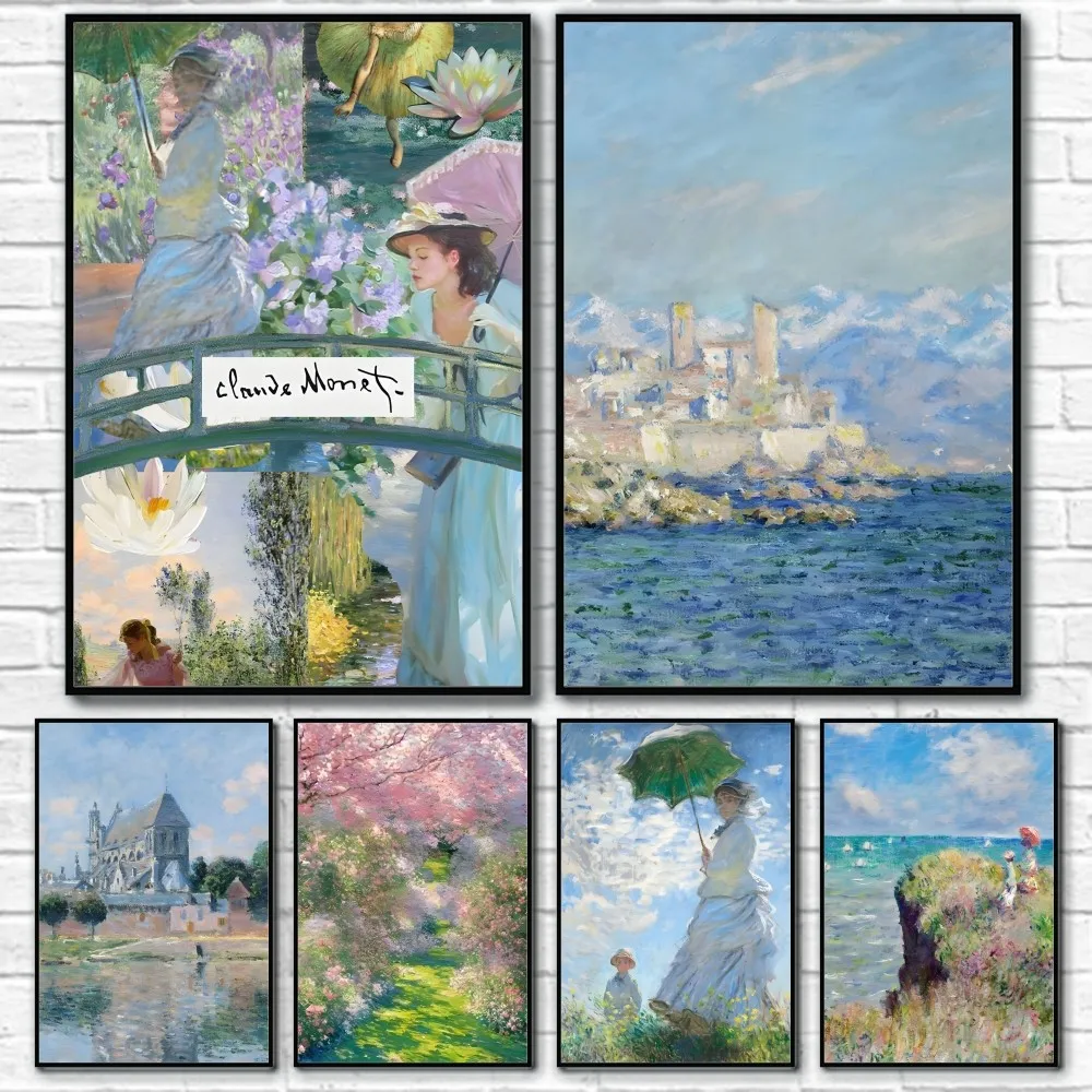 C-Claude MonetS Art Wildflower Poster Sticky Wall Art Printing Waterproof Home Living Bed Room Bar Aesthetic Decor