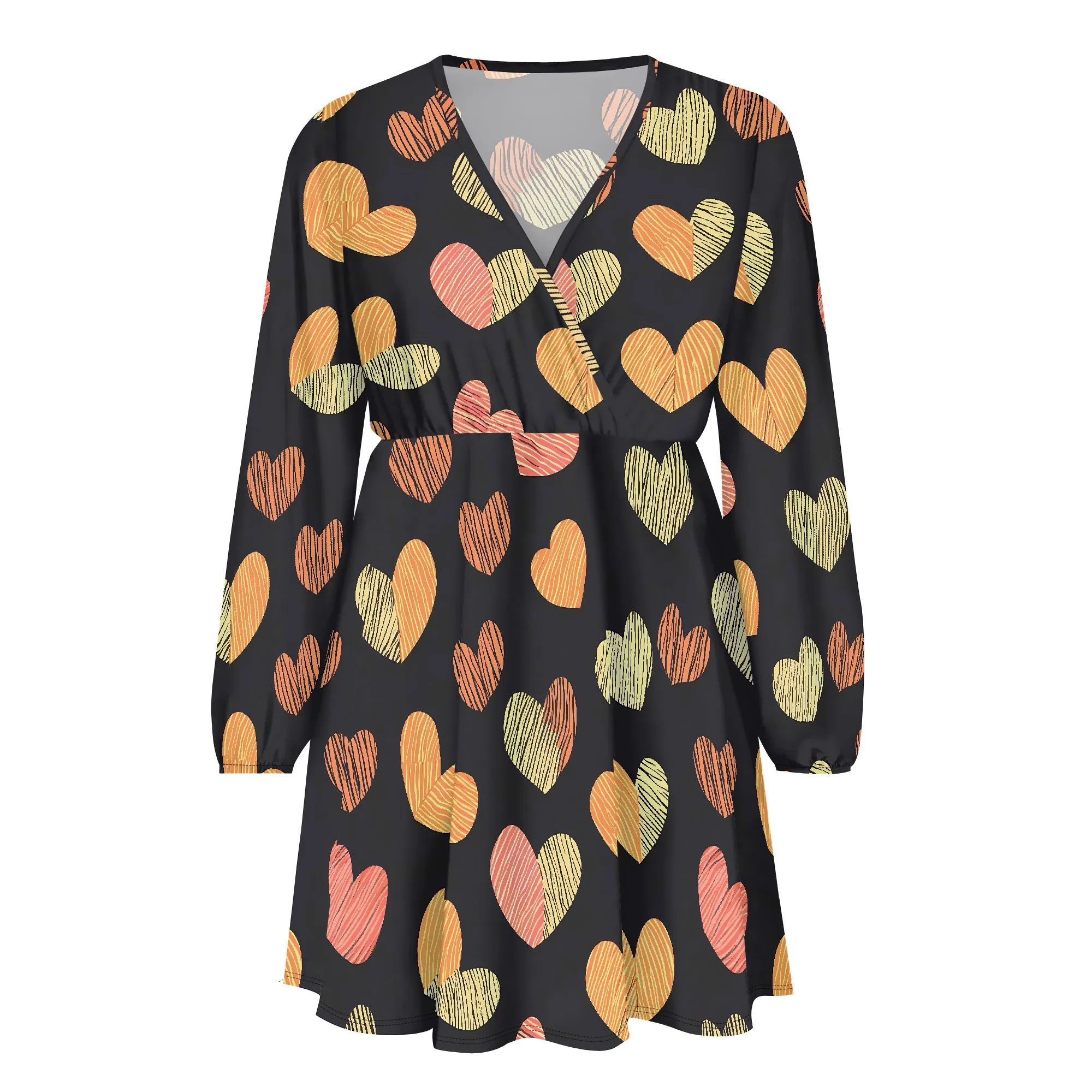 Chic Summer V-Neck Long Sleeve Boho Dress Comfortable Elastic Mini Skirt for Resort Vacation Beach Stroll