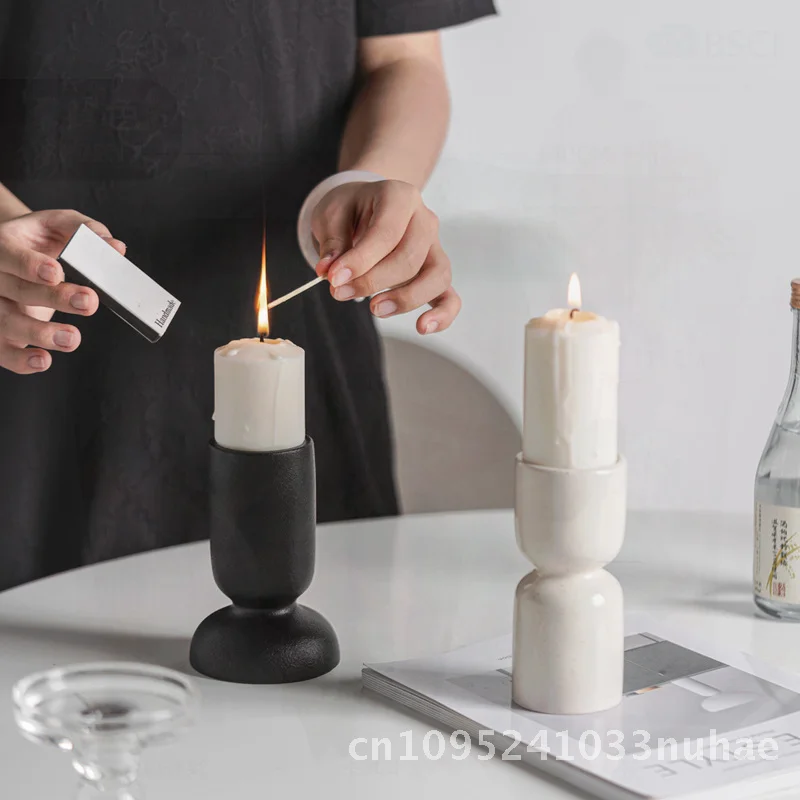

Nordic Style Ceramic Candlestick Simple Ins Home Decor Desktop Ornaments Holiday Atmosphere Decoration Black White Candle Holder