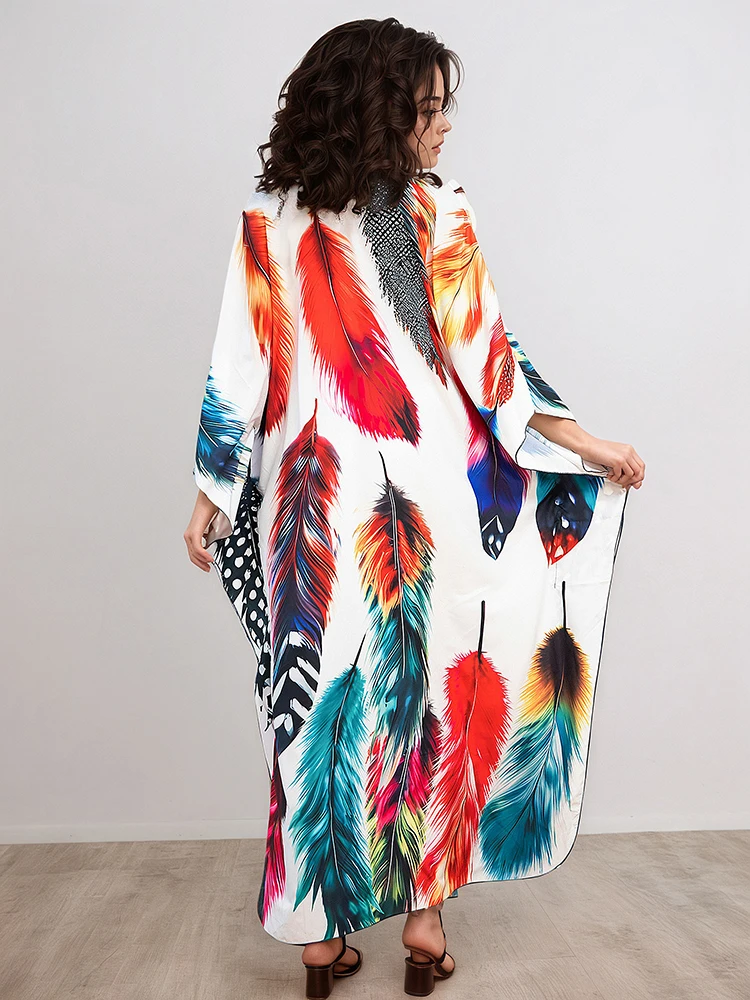 XITAO contraste couleur impression dessin animé femmes robe plage mince confortable manches chauve-souris col en v pull mode tenue décontractée GJ1207