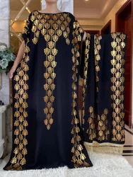 Abaya de Dubaï pour femmes, robe d'été en coton à manches courtes, estampage doré, robe africaine Maxi Lady Islam avec grande écharpe, nouveau