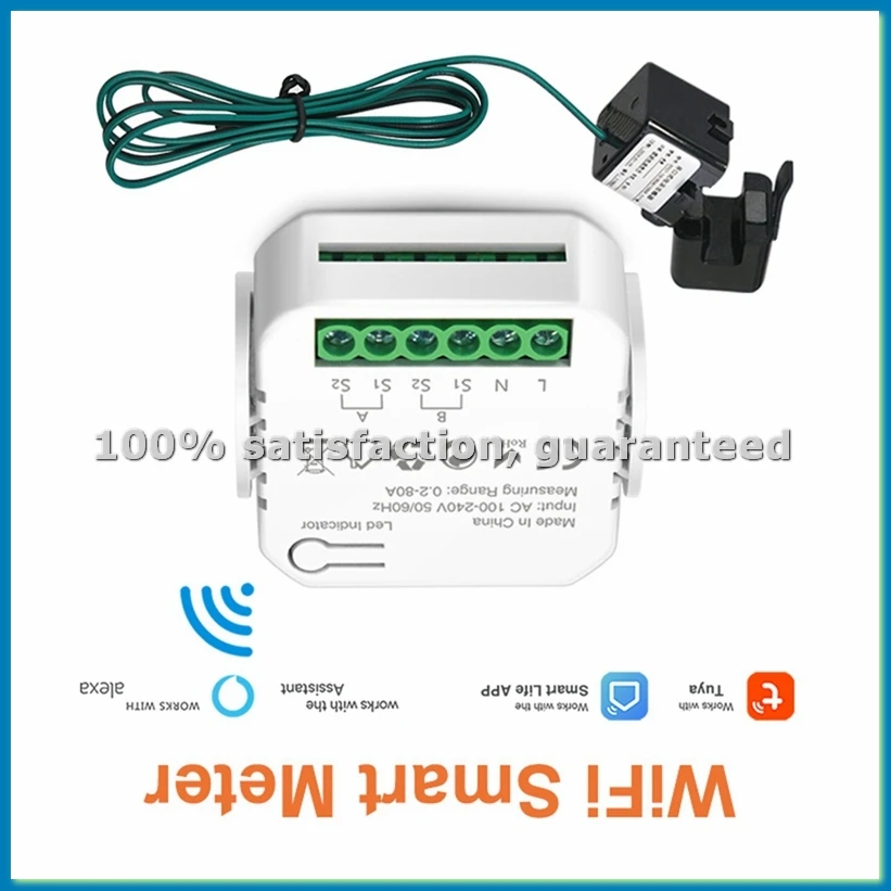Tuya WiFi Smart Meter Digital Energy Meter 80A Current Transformer Solar PV Power Production Consumption Monitor 1CT-ABVK