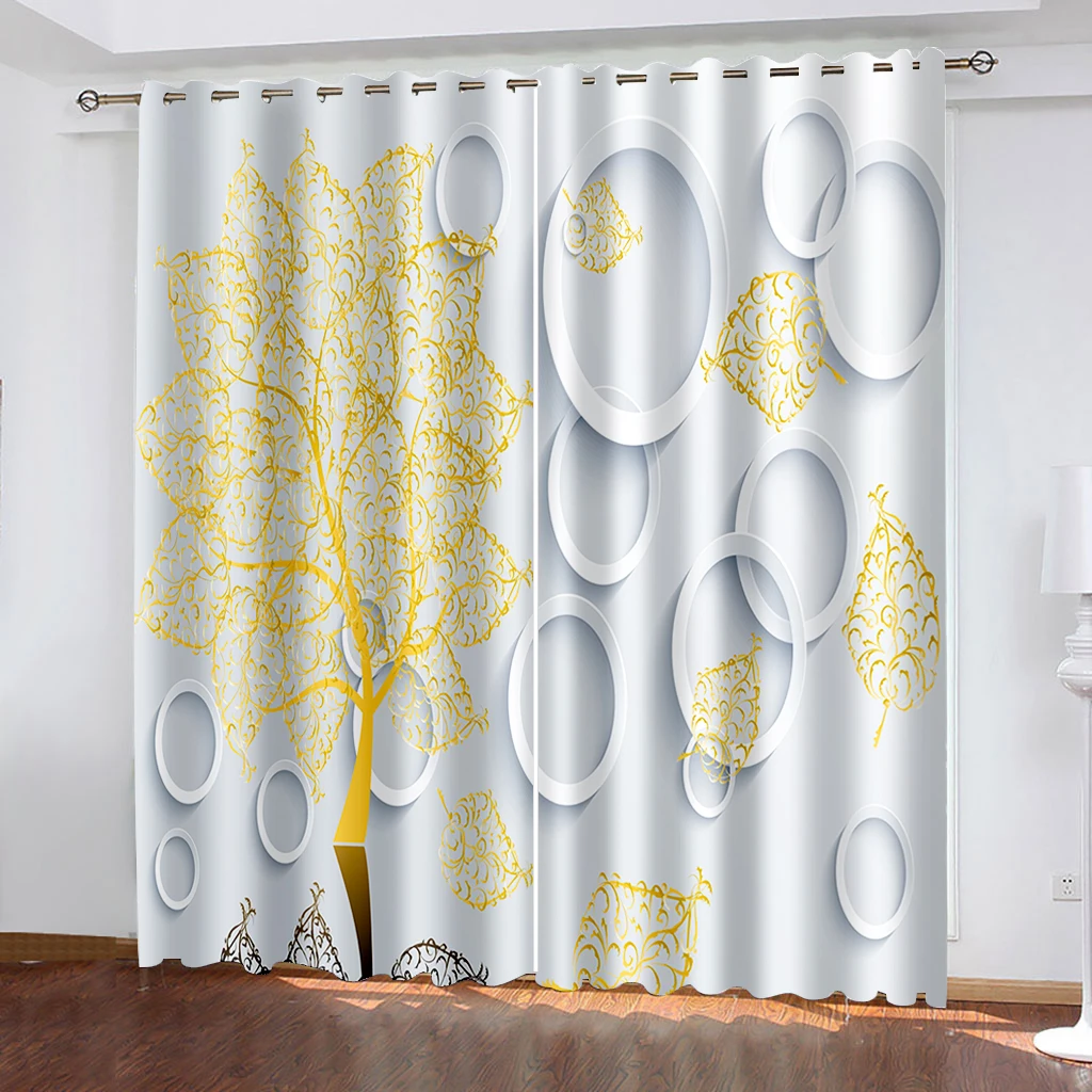 Luxury Blackout 3D Window Curtain For Living Room gold tree curtains 3d stereoscopic personality curtains