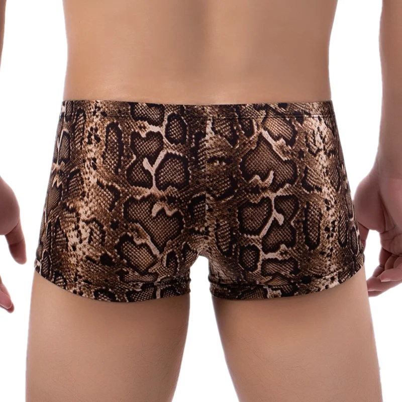 Boxer en peau de serpent pour homme, culotte léopard, sous-vêtement respirant U convexe en poudres, caleçon Cueca Callogging M-XXL