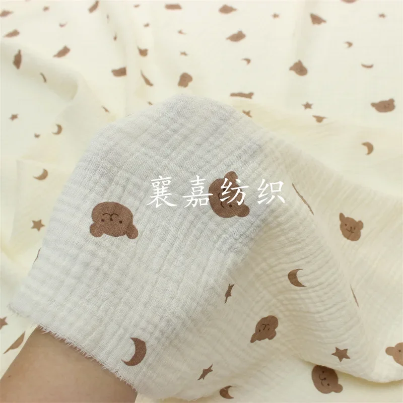 Double Layer Cotton Crepe Gauze Cartoon Printed Baby and Children's Clothing Small Blanket Fabric Sewing Accessories