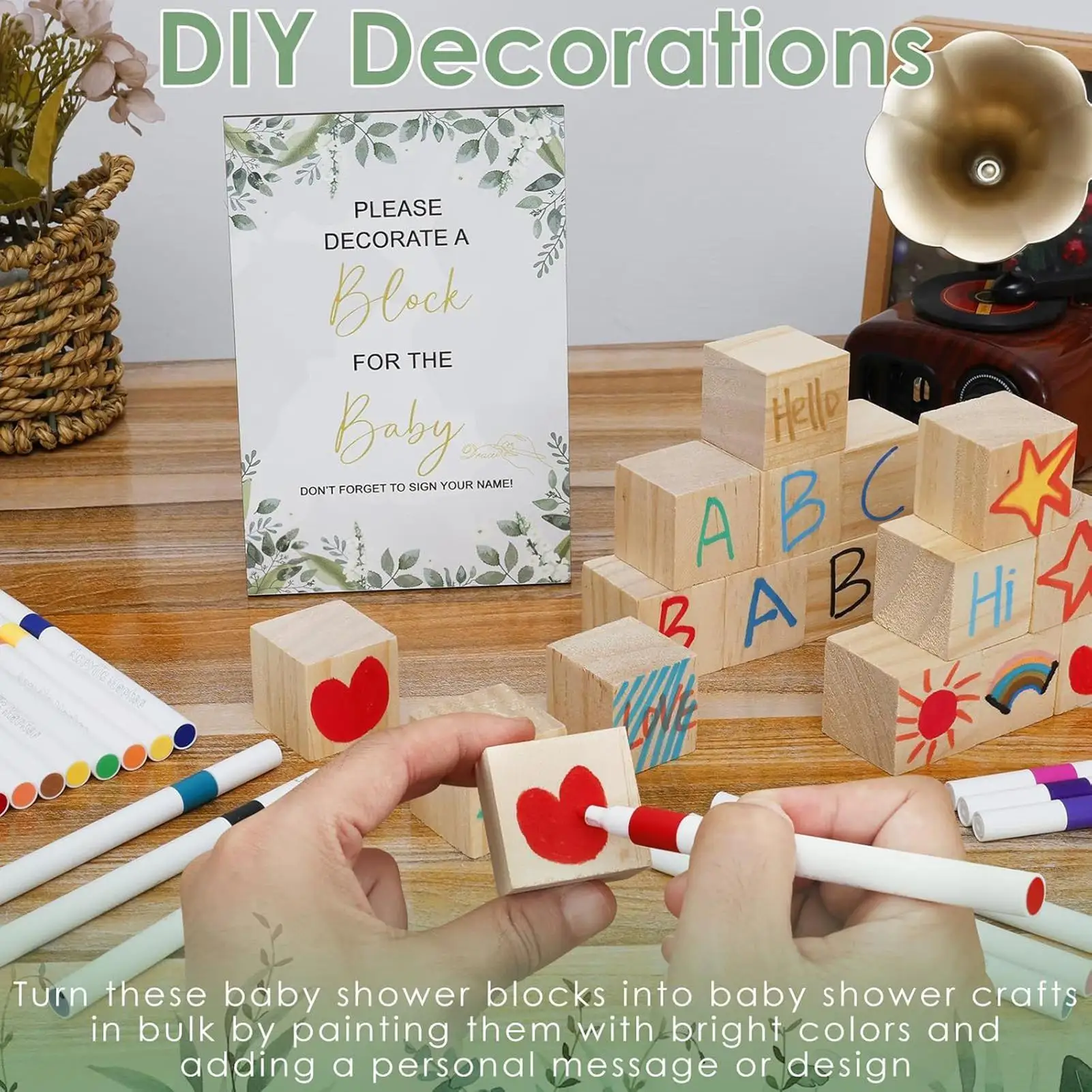 Zestaw do dekoracji klocków na baby shower z wyzwaniem do rysowania, 24 markery, dekoracja klocków, aktywność na baby shower na imprezę ujawniającą płci dziecka