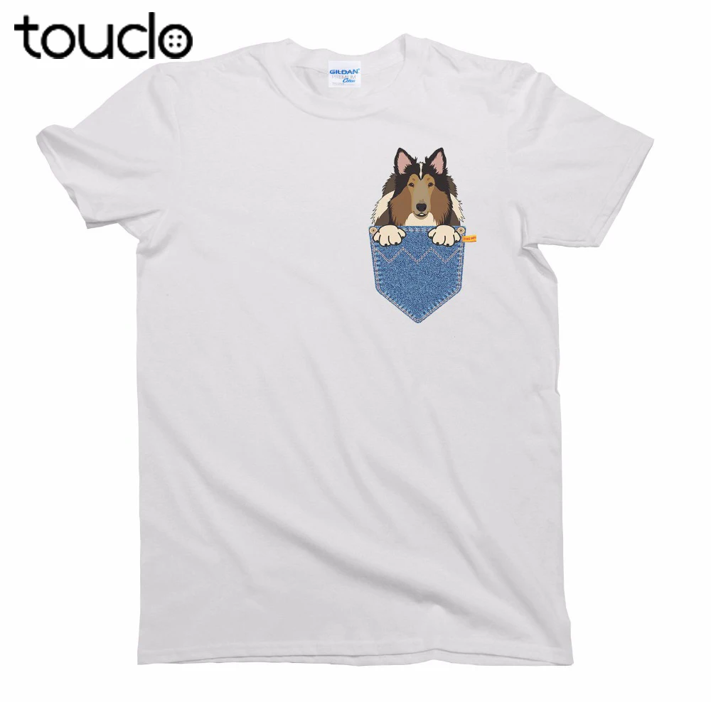 Summer 100% Cotton Print T Shirt Man Rough Collie Pocket Dog Birthday Gift Mens Ladies Unisex Fitprinting On Tee Shirt Classic